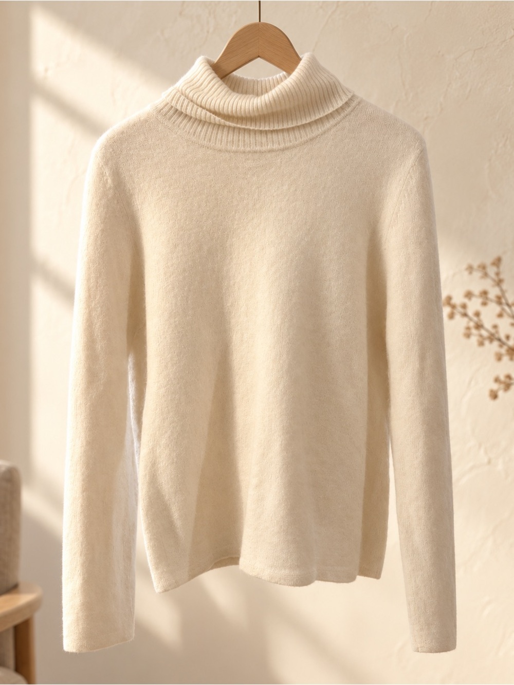 Massini 100% Cashmere Ivory Turtleneck Sweater Size L